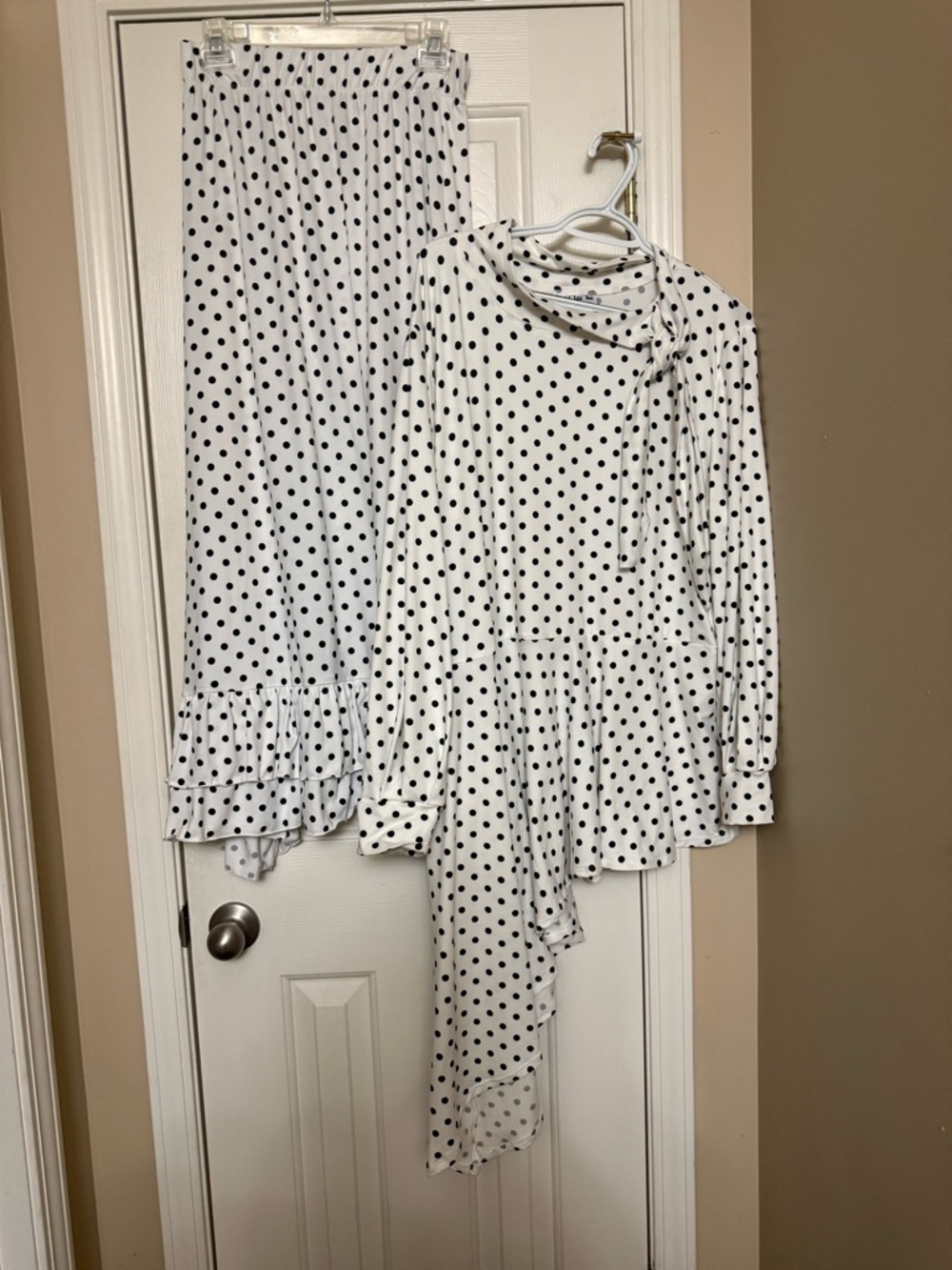 White and Black Polka Dot Two-Piece Set